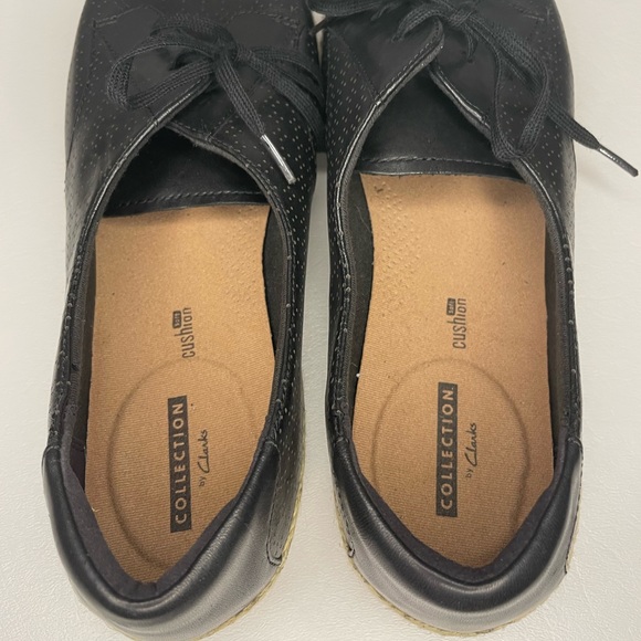 Clarks Womens Marie Mist Espadrille Sneakers Shoes Black Leather Lace Up Sz 12M - Picture 4 of 5